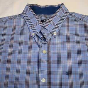 Izod Men's Checkered Blue and Black Shirt